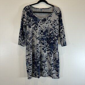 E-Vie Gray Scoop Neck 3/4 Sleeve Knit Floral Mini Dress US 6